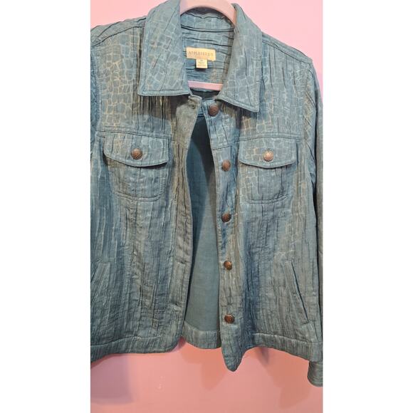 Appleseed's Women's Quilted Button Up Shiny Krinkle Blue Blazer Jacket Size 14 - Picture 6 of 8